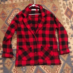Vintage Shacket Red Black check Jacket Fleece Medium winter Christmas holiday